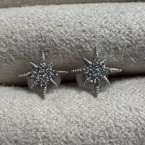 14K Solid White Gold Starburst Stud Earrings ✨ Tiny CZ Dainty Minimalist